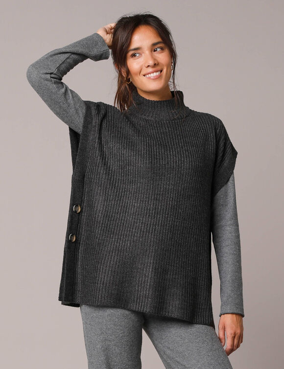 Pull col montant sans manches, maille perlée (anthracite chiné) Pull col montant sans manches, maille perlée (anthracite chiné)